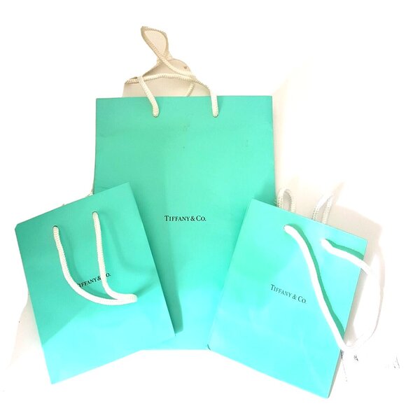 TIFFANY & Co Medium and 2 Small Blue Paper Tote Gift Bag Lot of 3 Empty Bags - Picture 1 of 6